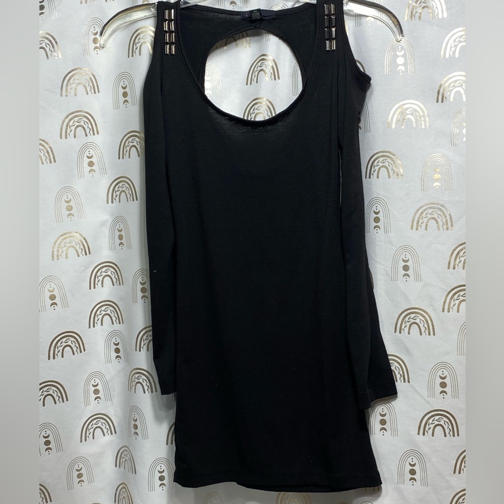One Step Ahead Black Long Sleeve Dress with Metallic Accents